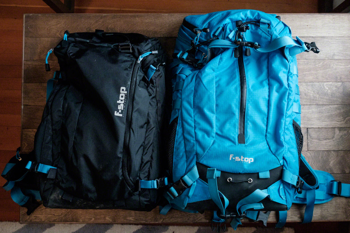 This is a top view of both bags (Kashmir on the left, Loka on the right). Each of them has a zippered pocket on the back of the bag. I use this pocket to hold rain covers and other small accessories (hats, gloves, etc.).