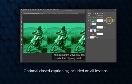 Layers and masks in Photoshop CC: Optional closed-captioning included on all lessons.